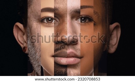 Human face made from different portrait of men and women of diverse age and race. Combination of faces. Concept of social equality, human rights, freedom, diversity, acceptance, standards