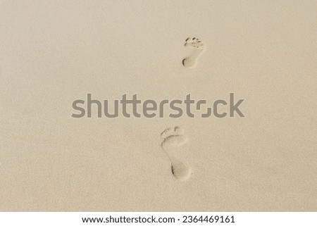 Human footprint on sand summer tropical beach background with copyspace.