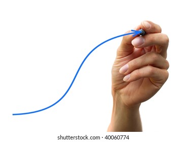 a human hand drawing a chart. isolated on white background