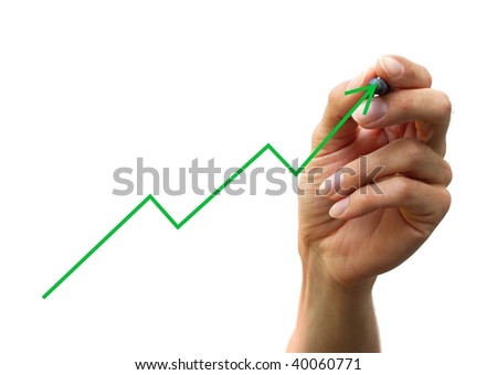 a human hand drawing a chart. isolated on white background