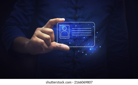 human hand holding digital identification card, technology and business concept. - Shutterstock ID 2166069807
