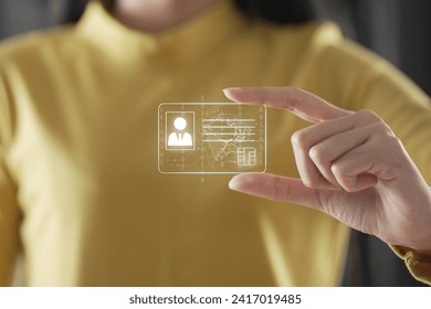 human hand holding digital identification card, technology and innovation concept. hand and digital identification card or digital ID.	