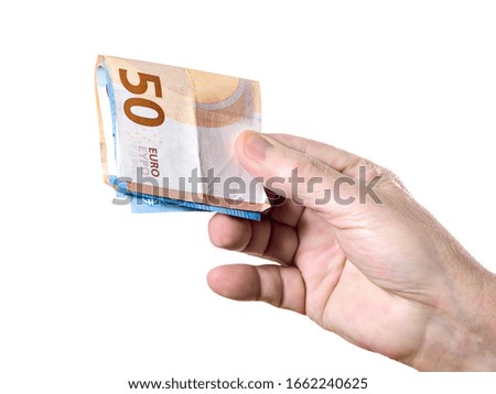 Similar – Woman hands with group of fifty euros banknotes