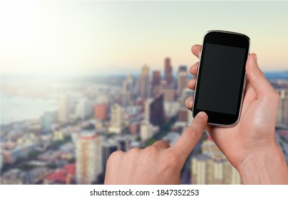 Human Hand Holding Phone Mobile Touching Stock Photo 1847657185