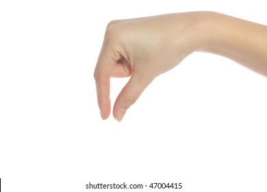 A Human Hand Picking Something Up. All Isolated On White Background.