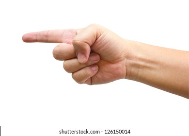 Human hand point with finger isolated on white.