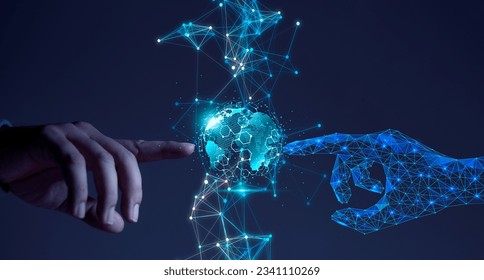 Human hand pointing at artificial intelligence network concept of artificial intelligence Artificial Intelligence for the Future