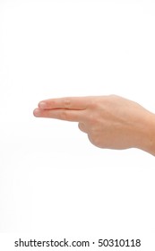 Human Hand Pointing With Two Fingers On White Background