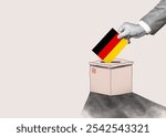 Human hand putting a red ballot paper into the ballot box. Political election, flat designed concept. Elections in Germany.