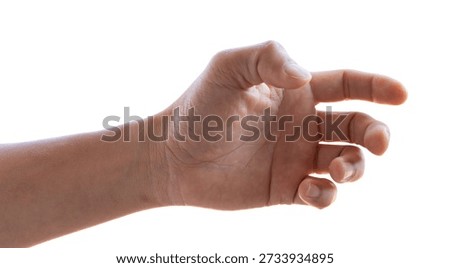 Human hand reaching forward gesture isolated on white background for design use, with clipping path