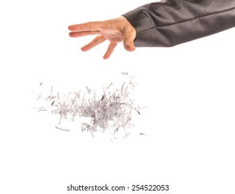 Human hand throws sheets op papers