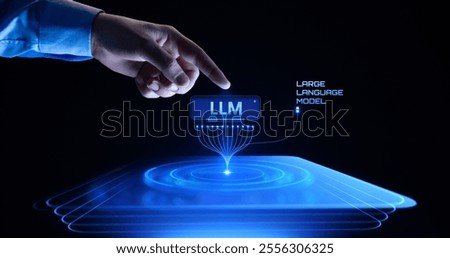 Human Hand Touching Large Language Model Neural Network. Business, Technology and Science Concept