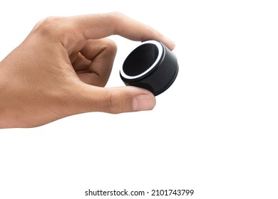 Human hand turning a knob isolated over white background