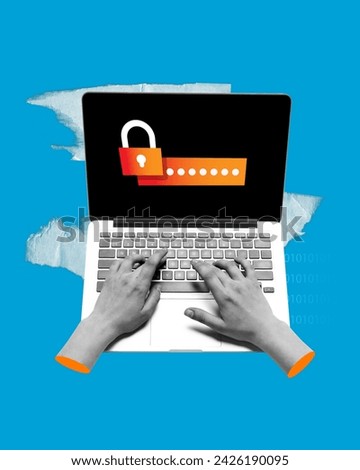 Human hand typing on laptop showing password and padlock icons symbolizing professional data security from hackers attack. Concept of cybersecurity, modern technologies, data, business