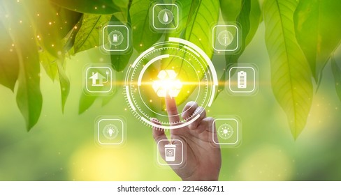 human hand visualization icon virtual energy saving concept natural resource conservation environmental protection renewable energy