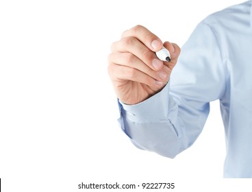 Human hand writing at blank transparent whiteboard with copy space - Powered by Shutterstock