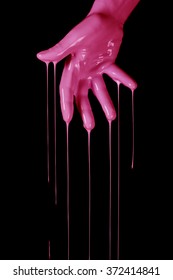 Human Hands Dipped In Color Paint, Creative Concept. Painted Hand.