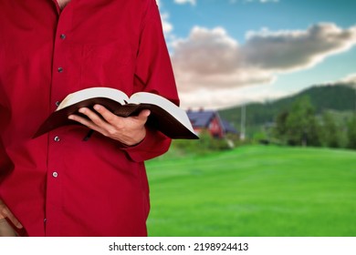 Human Hands On The Bible. The Process Of Studying The Bible. Prayer And Worship Of God. Study Of The Holy Scriptures. Studying In Theological Seminary. Theology.