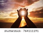 Human hands open palm up worship. Eucharist Therapy Bless God Helping Repent Catholic Easter Lent Mind Pray. Christian Religion concept background. fighting and victory for god