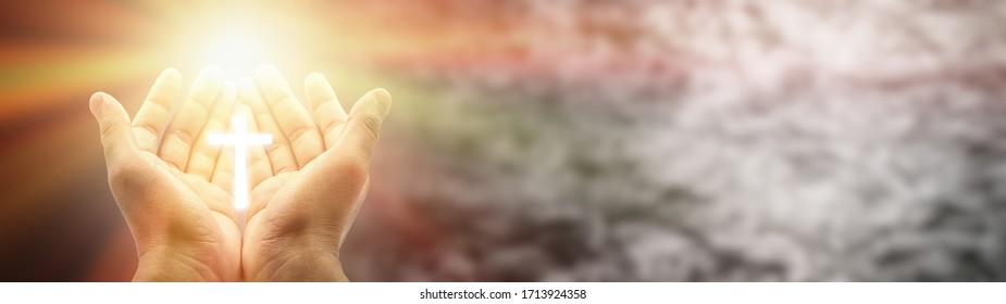 Human hands open palm up worship. With raised hand. Christian Religion concept background. fighting and victory for god. Believe in the Bible. Conceptual Religion. Principles of good living.