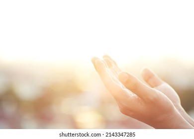 Human hands open palm up worship Praying with faith and belief in God of an appeal to the sky. Concept Religion and spirituality with believe Power of hope or love and devotion. filler tone vintage. - Shutterstock ID 2143347285