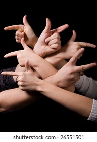 Human Hands Pointing In Different Directions, Left And Right.