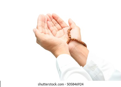 Human Hands Praying On White Background With Clipping Path.