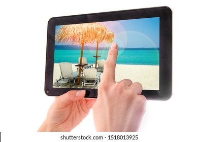 in human hands tablet computer touch-screen gadget with isolated