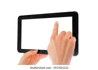 In Human Hands Tablet Computer Touch-screen Gadget With Isolated