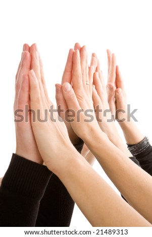 Human hands together isolated on white