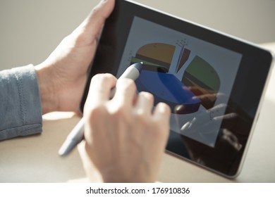 Human hands using tablet PC and sylus for diagram working. Diagram was created by me