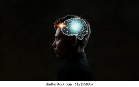Human head and brain.Artificial Intelligence, AI Technology, thinking concept. - Shutterstock ID 1121158859