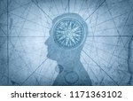 Human head and compass. The concept on the topic of navigation, psychology, morality, etc.