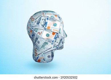 human head made by 100 dollar banknotes. Idea to earn money. The concept of money addiction, working only for money, business, startup, career. - Powered by Shutterstock