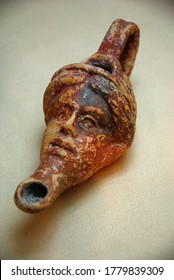 Human Head Shaped Ancient Ceramic Oil Lamp