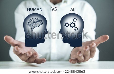 Human head VS Ai. Human intelligence vs artificial intelligence