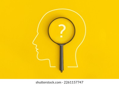 Human heads with a question mark on yellow background