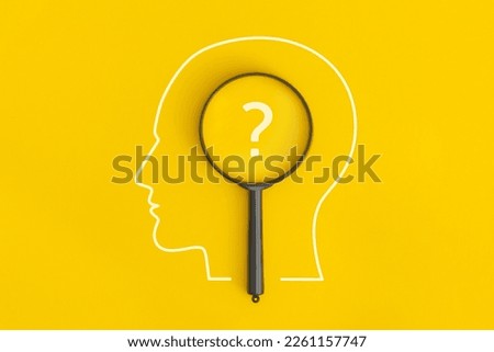 Human heads with a question mark on yellow background