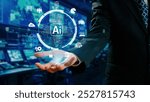 Human interact with AI artificial intelligence brain processor in concept of AI artificial intelligence engineering, big data and AI machine learning to use generative AI for business support. UUID