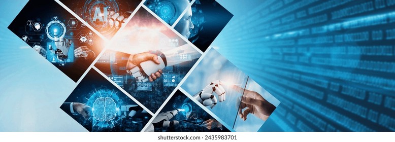 Human interact with AI artificial intelligence virtual assistant robot. Concept of AI artificial intelligence prompt engineering, LLM AI learning to use generative AI for increasing productivity. NLP