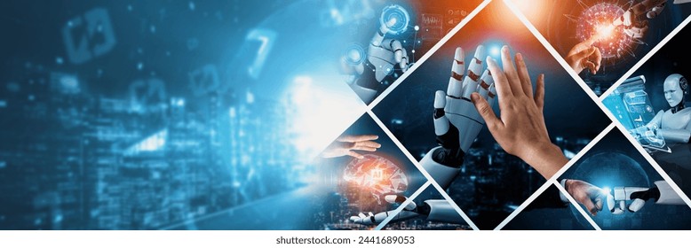 Human interact with AI artificial intelligence virtual assistant robot. Concept of AI artificial intelligence prompt engineering, LLM AI learning to use generative AI for increasing productivity. NLP - Powered by Shutterstock - Get 15% off with code: PIKWIZARD15
