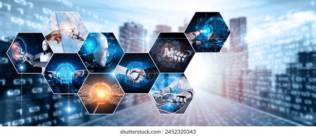 Human interact with AI artificial intelligence virtual assistant robot. Concept of AI artificial intelligence prompt engineering, LLM AI learning to use generative AI for increasing productivity. NLP
