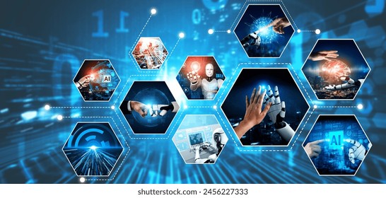 Human interact with AI artificial intelligence virtual assistant robot. Concept of AI artificial intelligence prompt engineering, LLM AI learning to use generative AI for increasing productivity. NLP - Powered by Shutterstock - Get 15% off with code: PIKWIZARD15