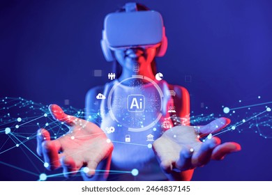 Human interact with AI artificial intelligence brain processor in concept of AI artificial intelligence engineering, big data and AI machine learning to use generative AI for business support. Faas - Powered by Shutterstock