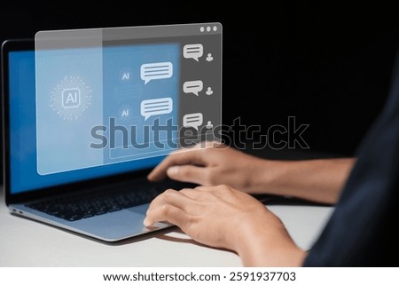 Human interact with AI artificial intelligence virtual assistant chatbot in concept of AI artificial intelligence prompt engineering, LLM AI deep learning to use generative AI for work support. FaaS