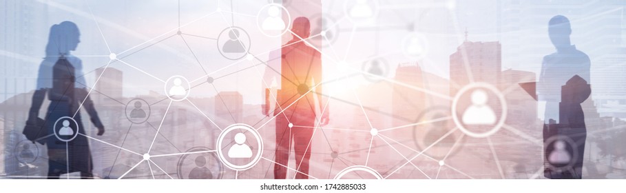 Human Network Map Or People Connection. Panoramic Banner 2020.