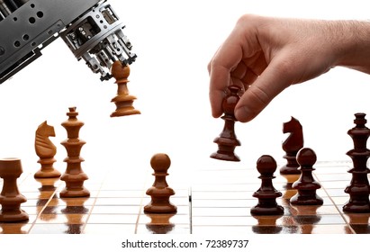 human playing chess with a machine
