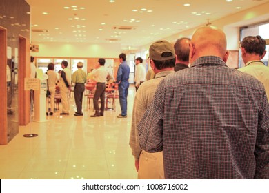 Human queue in line store