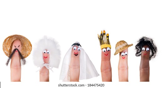 Human races and diversity symbolized with isolated finger puppets