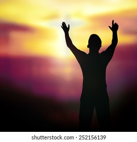 Silhouette Man Hands Raised Sunset Concept Stock Photo (edit Now 